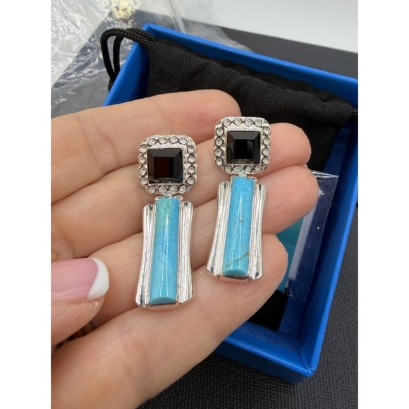 Mine Finds by Jay King Jewelry - Sterling Silver Turquoise Smoky Topaz Dangle Earrings Southwestern Statement 925